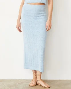 MONROW Crochet Knit Midi Skirt SOFTBLUE Sale